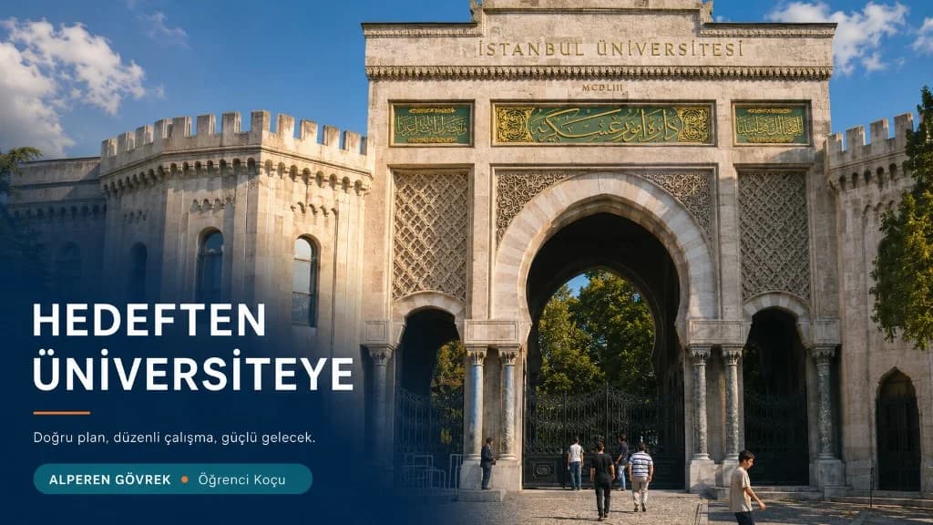 İstanbul Üniversitesi kapısı önünde “Hedeften üniversiteye” tanıtım afişi