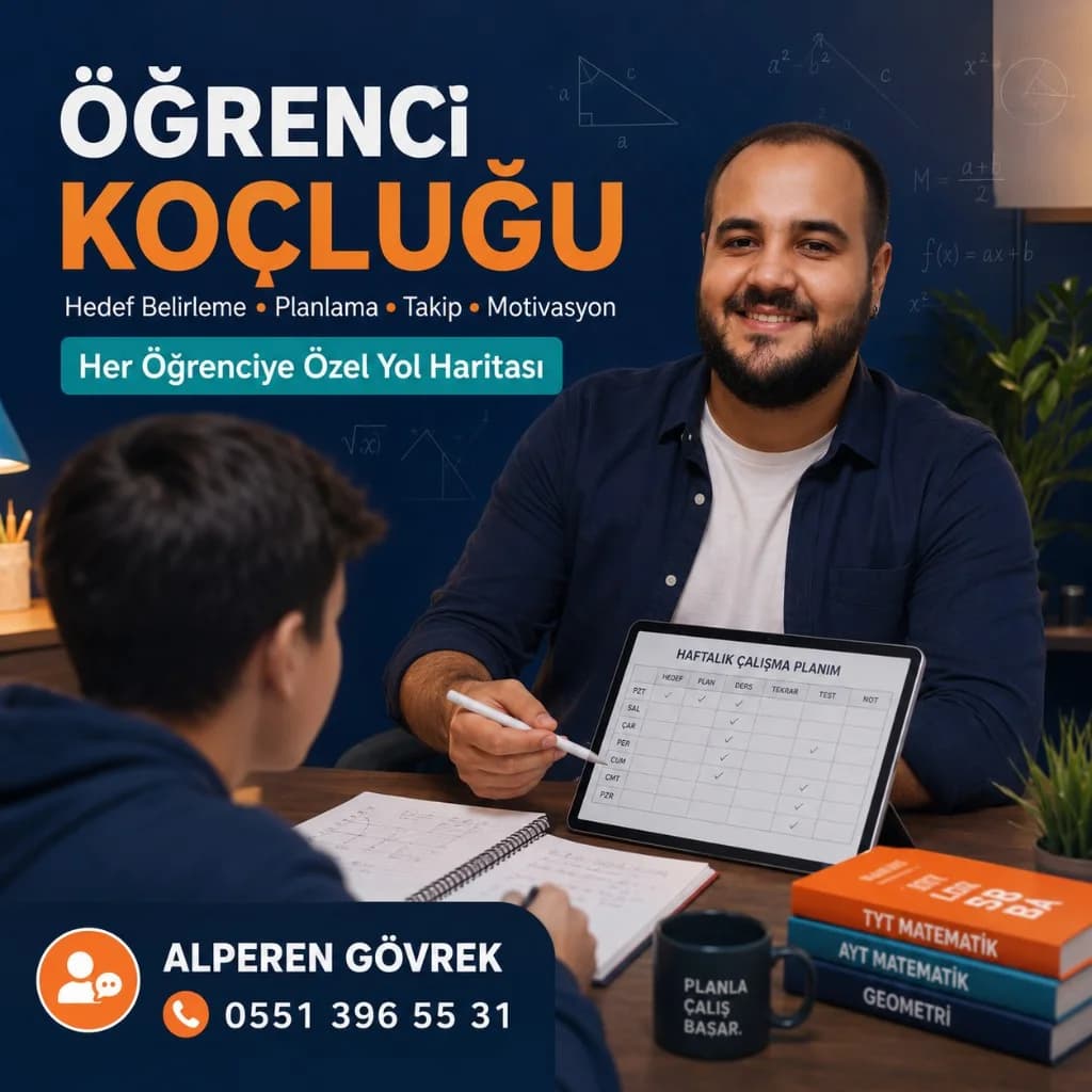 Alperen Gövrek öğrenci koçluğu tanıtım afişinde çalışma planı gösterirken